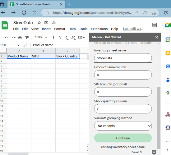 Mellow Enter Sheet Details