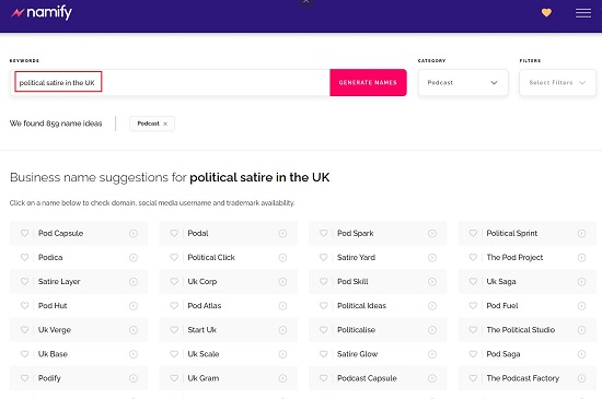 Namify Podcast Name Generator