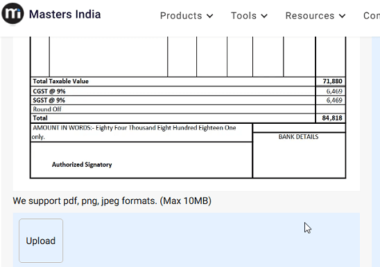 OCR Software by Masters India main UI