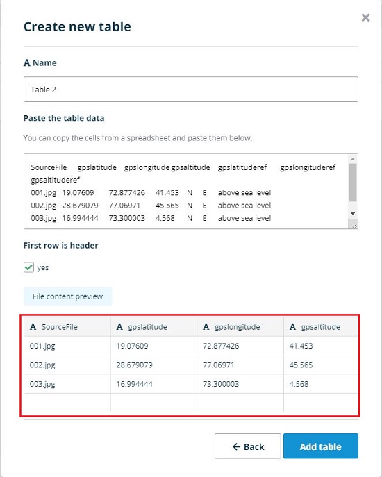 Paste table data