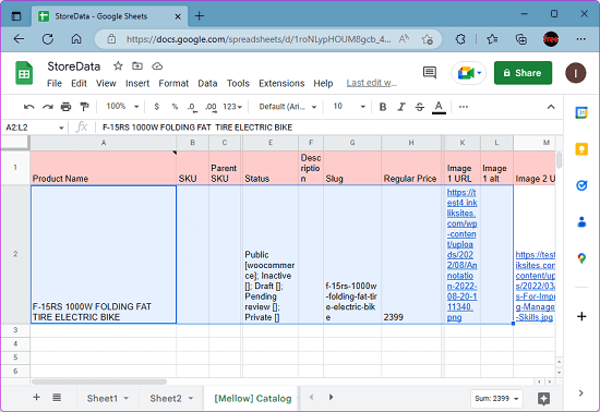 Product Catalog from WooCommerce in Google Sheets