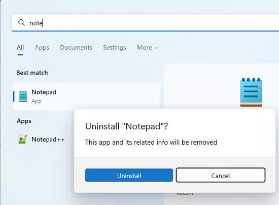 Uninstall Notepad