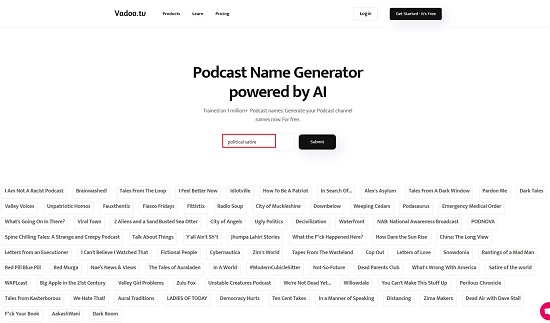 Vadoo Podcast Name Generator