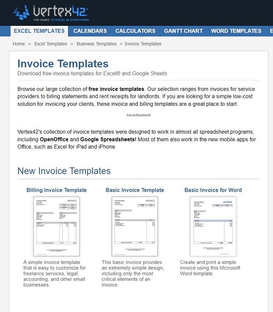 Vertex42 Invoice Templates 