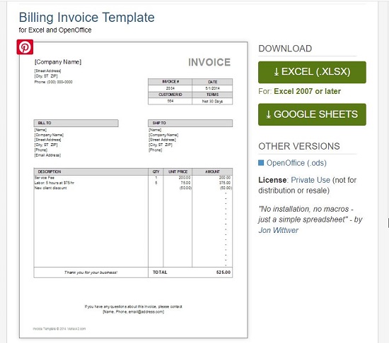 Vertex42 Invoice Templates 