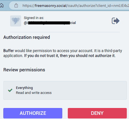 Authorize Buffer with Mastodon