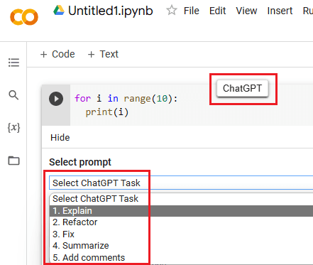 ChatGPT for Google Colab Options