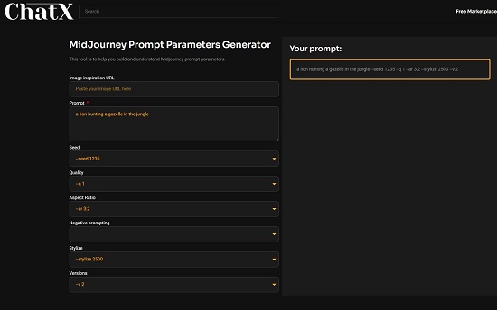 ChatX MidJourney Prompt Parameters Generator