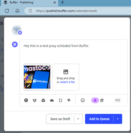 Create, Schedule your Mastodon Post in Buffer