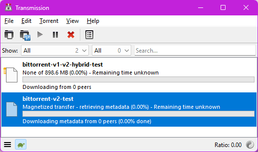 Transmission Hybrid Torrent and BitTorent V2 Supported