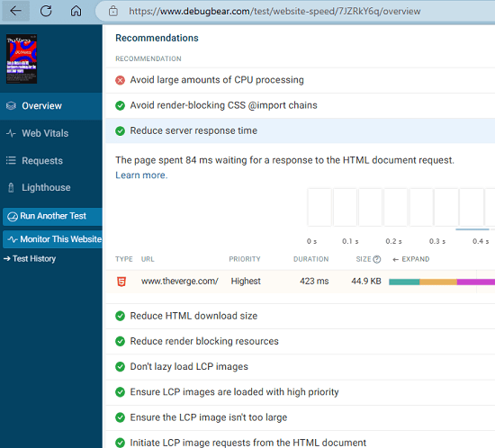 DebugBear Recommendations