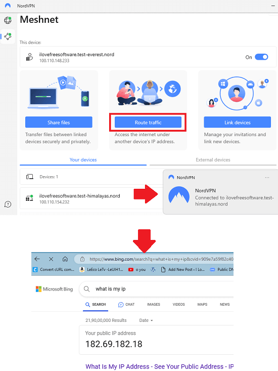 Meshnet NordVPN in action