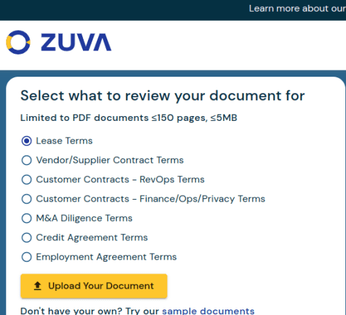 zuva ai contracts home