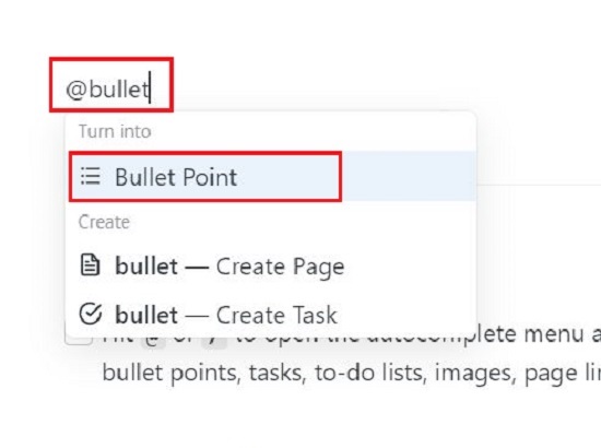 Create bulleted list