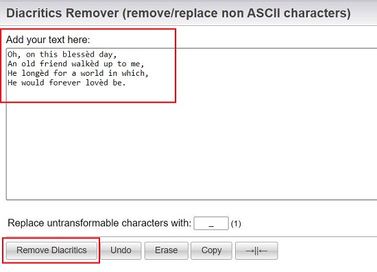 Diacritics Remover with original text