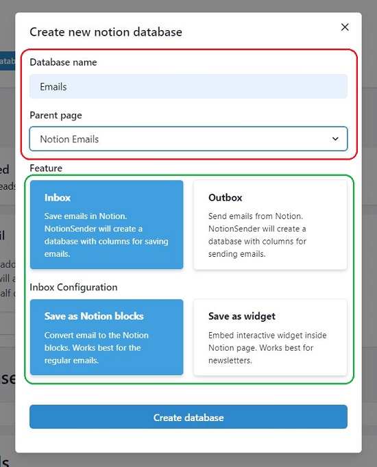 Create new Notion Database