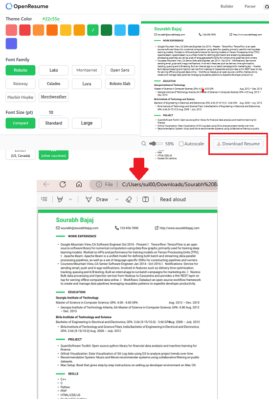 OpenResume Download Resume