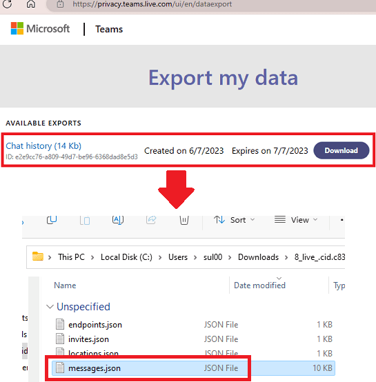 Teams Data Exported