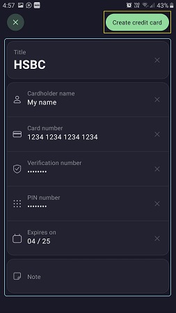 Create Credit Card