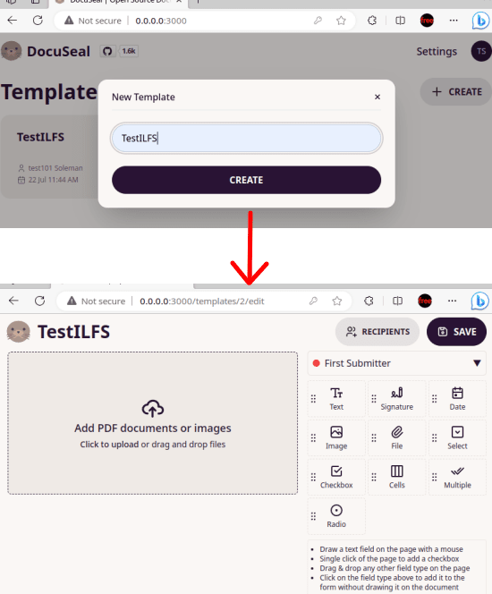 Docuseal Create a Temaplate