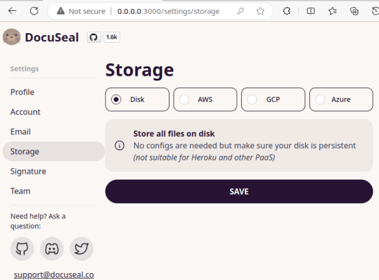 Docuseal Setup Storage