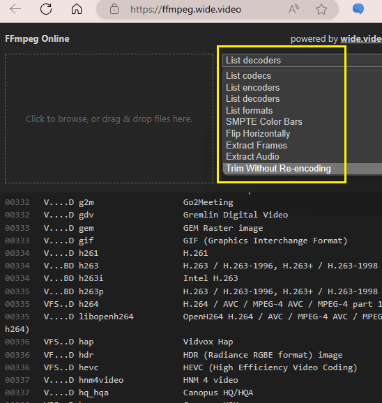 Ffmpeg Online List Decoders