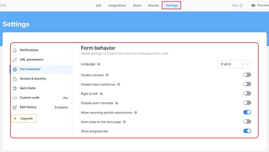 Form settings