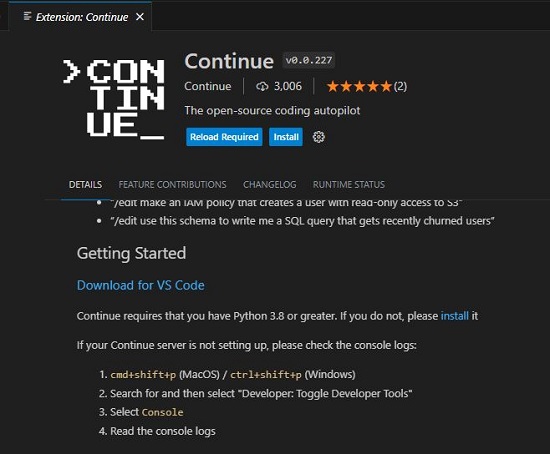 Install Continue in VS Code