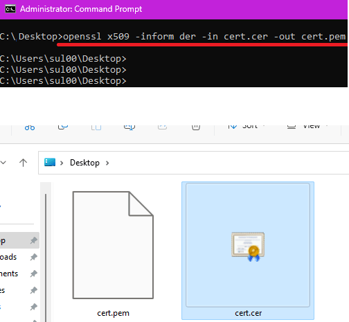 OpenSSL Convery CER to PEM