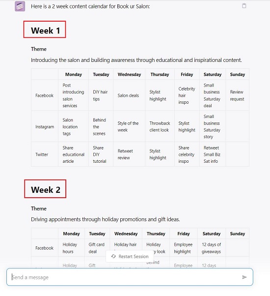 2 week calendar