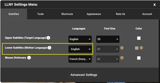 Choose subtitles language