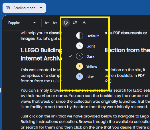 Reading Mode Color Options