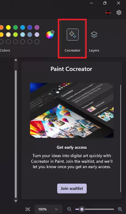 CoCreator MS Paint Join Waitlist