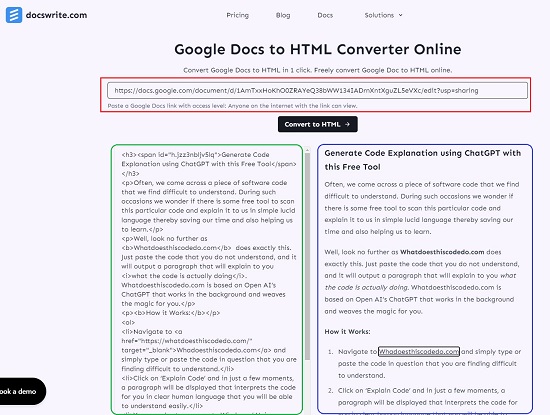 Google Docs to HTML converter from DocsWrite