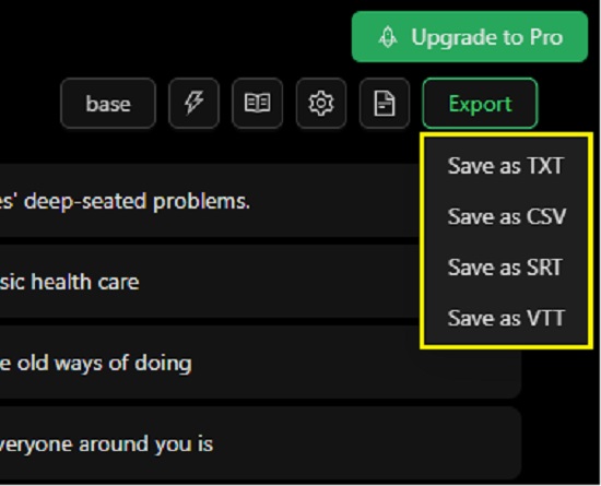 Export transcription