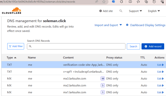 Lark DNS Setup in Cloudflare