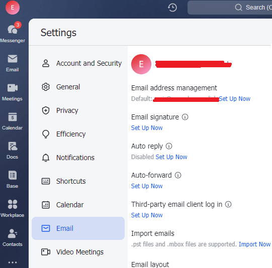Lark Email Settings