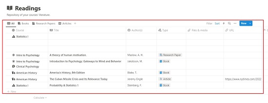 Readings Repository