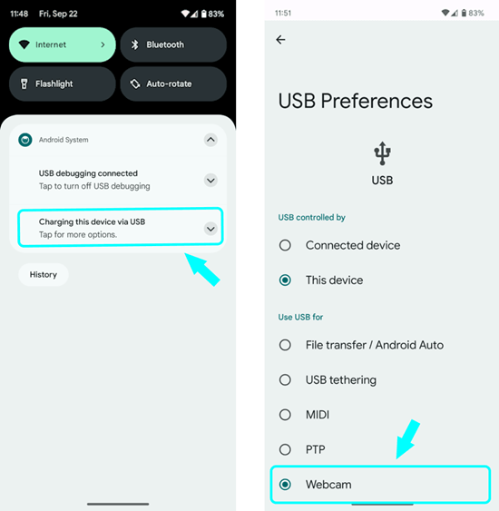 Select Device as USB