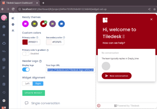 Tiledesk Chat Widget Customize