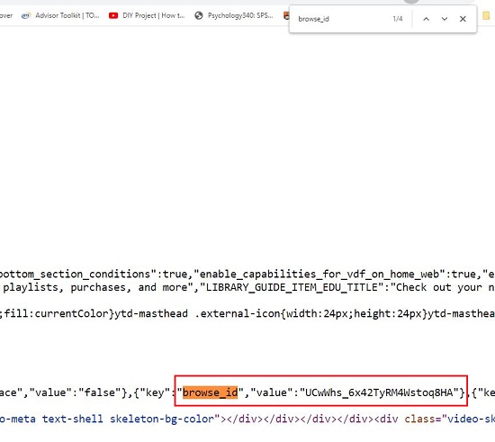 YouTube browse id