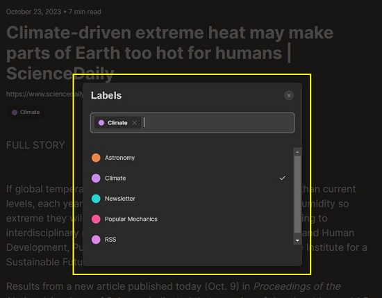 Add Labels in Reader View