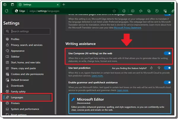 Edge enable compose AI writing