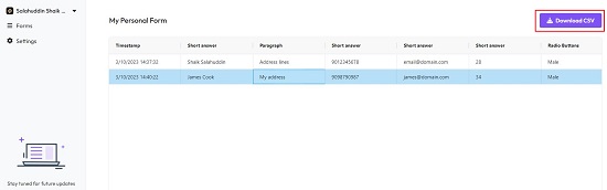 Form Table