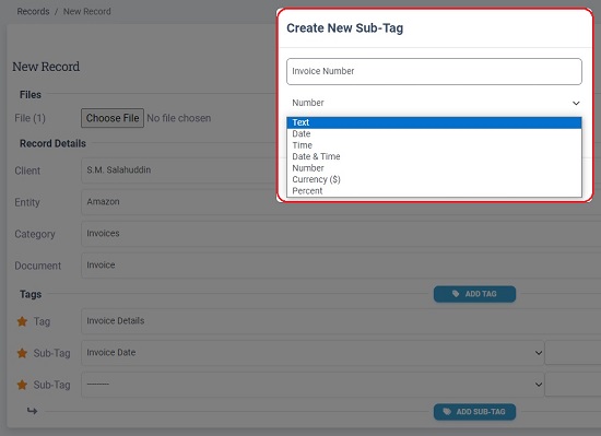 Invoice number subtag