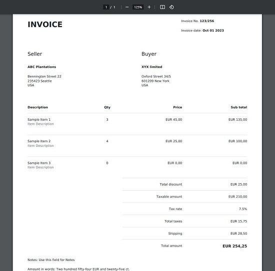 PDF invoice