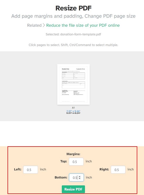 Sejda PDF resize tool