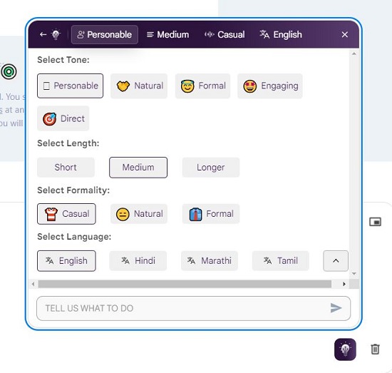 Select Tone Formality Language