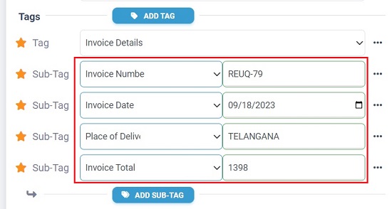 Subtags values