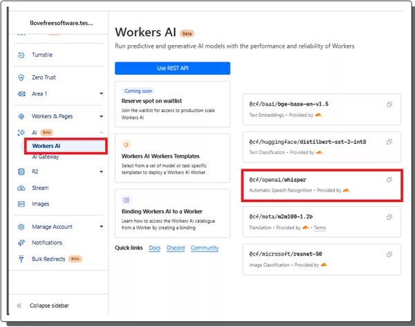 Workers AI Select Model